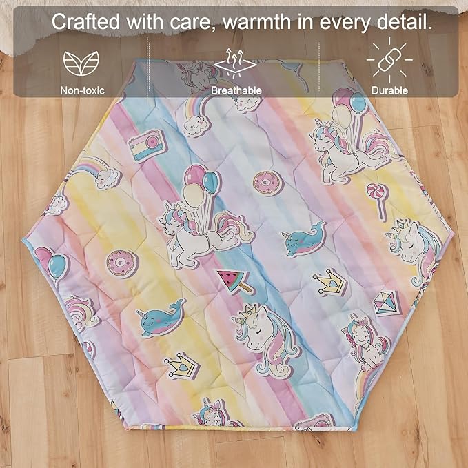 Hexagon Baby Play Mat for Floor,45"×52" Thicken Ultra Soft Playmat fits Regalo Portable Play Yard 48 Inch and Hiccapop 53" PlayPod Playpen,6 Panel Playpen Mat Non-Slip Baby Crawling Mat(Unicorn)