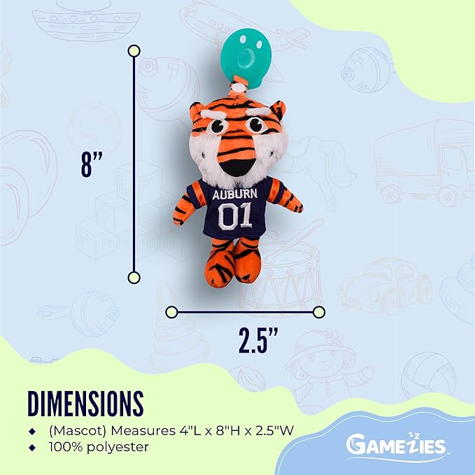 Gamezies Baby Boy and Girl Silicone Pacifier with College Mascot Removable, Washable Plush Toy CPSIA Tested, BPA-Free 0-6 Months (Auburn)