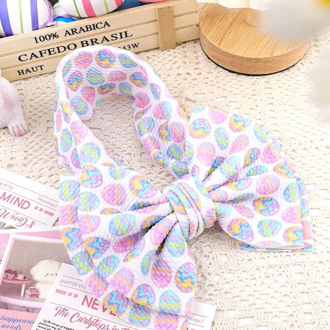YanJie 7" Easter Headbands Egg Bows Headbands Girls Newborn Infant Nylon Hairbands Bunny Headband Easter Hair Accessories White Purple Party Costume