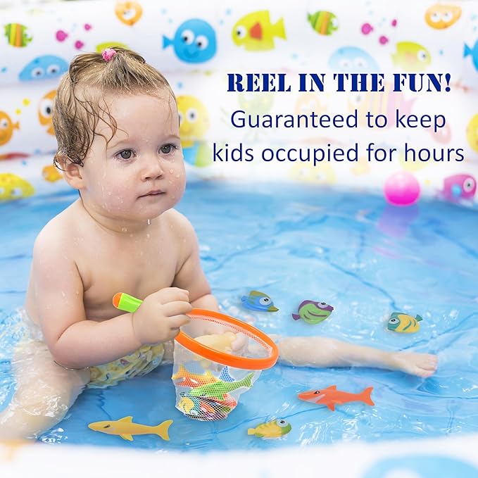 Toy Fishing Net for Bath | Bath Toys for Kids – Dive Game Small Sinking Fish, 4 Sharks & 6 Fish Multicolored