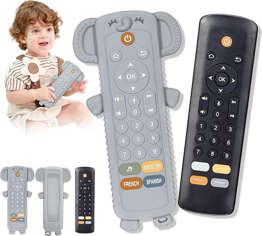 KIRALUMI Baby Remote Control Toy with Silicone Teether Cover - Baby Musical Toys, Early Number Learning in 3 Languages (English, Spanish & French), Preschool Boys Girls Toys Gift 6, 12, 18 Months.