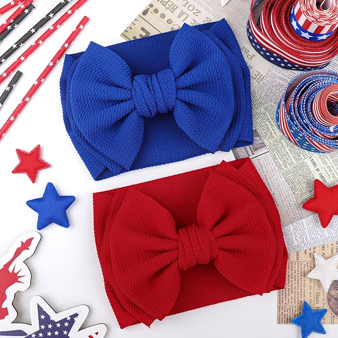 YanJie 2PCS 7'' Baby Hair Bows Headbands for Newborn Infant Toddler Girls Handmade Hair Accessories with Big Bow Kids Outfits