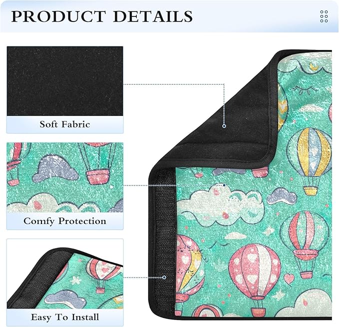 CHIFIGNO 2 Pack Car Seat Belt Covers Hot Air Balloons and Clouds Turquoise Seatbelt Pads Comfortable Car Seat Shoulder Strap Pads for Car Bag