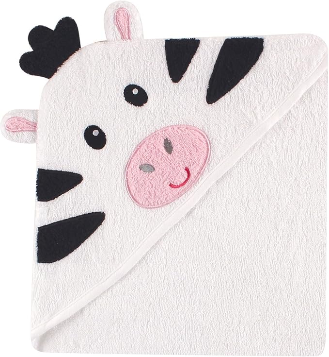 Luvable Friends Unisex Baby Cotton Animal Face Hooded Towel, Zebra, One Size