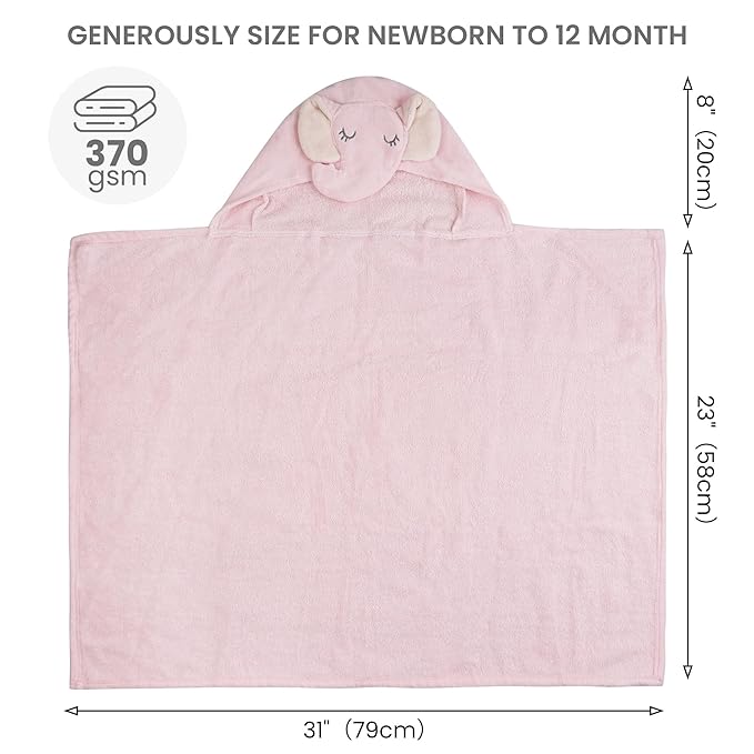 Softan 2 Pack Baby Hooded Towels, Premium Soft Cotton Baby Bath Towels with Hood, Extra Thick and Super Absorbent, Essential for Newborns, Infants and Toddlers (Pink Elephant & White Unicorn)