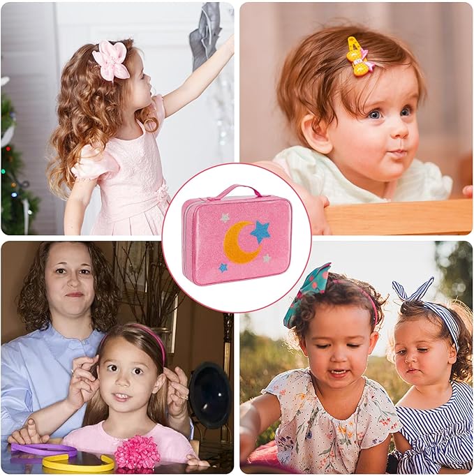Hair Accessories Organizer, Dust-proof Bow Holder for Baby Girls, Travel Hair Storage Bag for Hair Clips, Headbands, Scrunchies and Hair Ties(Pink)