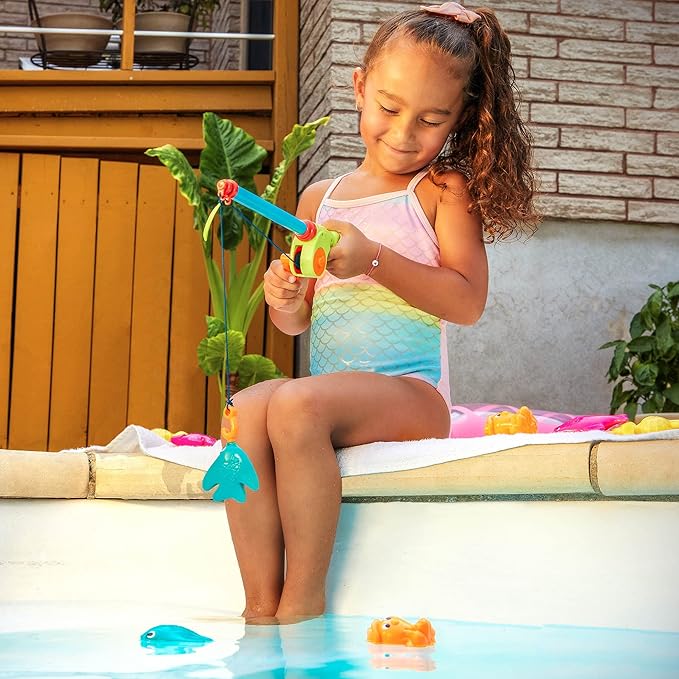 B. toys – Little Fisher's Kit – Magnetic Fishing Adventure Set with Dual Rods, Eight Colorful Aquatic Figures – Ideal Bath Time, Pool Activity Promoting Coordination – 3+ Years