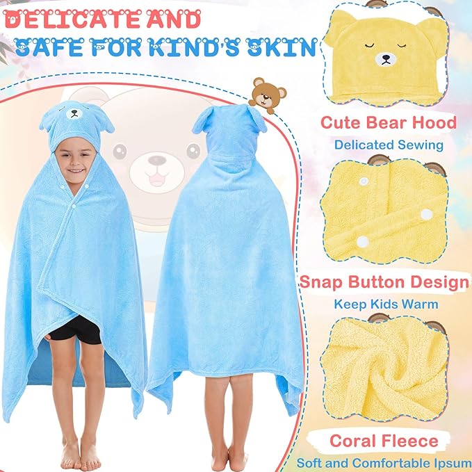 Xtinmee Toddler Bath Towels Hooded for Kid 0-5 Year 28 x 47 Inch Absorbent Baby Hooded Towel with Bear Ears Large Boys Girls Infant Towels Bathrobe Shower Blanket(Soft Color,4 Pcs)
