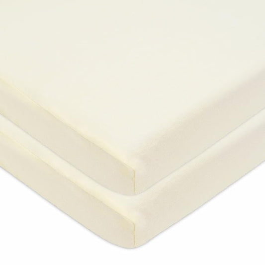 American Baby Company 2 Pack 100% Natural Cotton Fitted Pack and Play Sheets 39" x 27" - Soft & Breathable Pack N Play Sheets for Playard & Mini Crib Mattress, Cream, for Boys & Girls