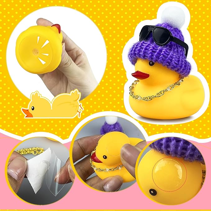 HAVAGDTM 12 Set Mini Ducks with Mini Hats Necklace and Sunglasses Bath Duck Toy for Baby Shower Birthday Swimming Party Gift Favor Decorations