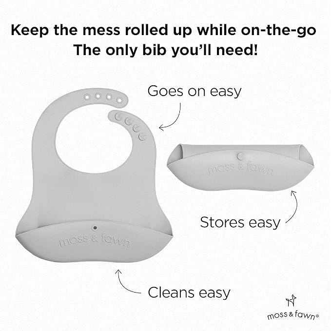 Moss and Fawn Little Explorer Kit - Silicone Frozen Breast Milk Popsicle Kit with Forage Feeder, Teething Popsicle Ice Cube Tray, & Gather & Roll Baby Feeding Bib - BPA, PVC, & Lead-Free - Dew