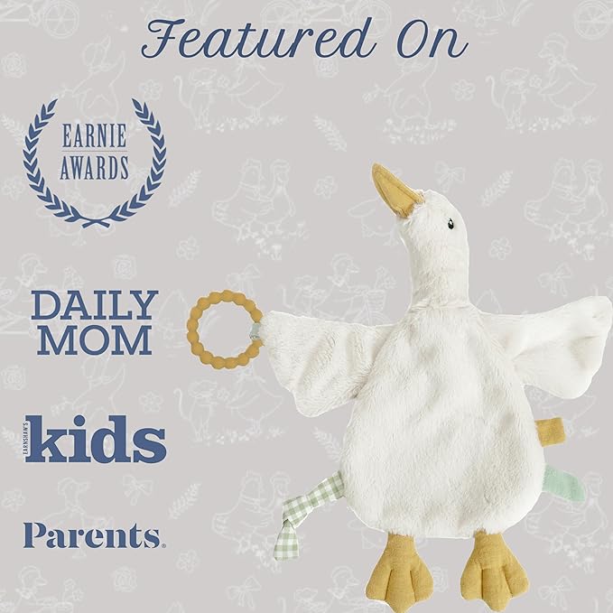 MON AMI PRU Goose Teether Lovie | 12-Inch Baby Security Blanket with Silicone Teether | Soft Plush Lovey for Teething Relief & Comfort