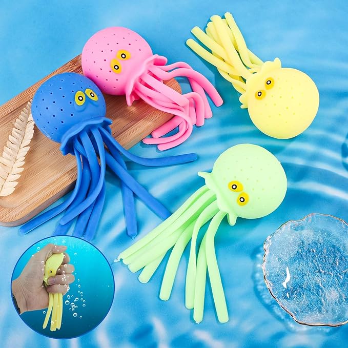 4pcs Octopus Water Balls, Multicolored Octopus Floating Pool Toys for Kids, Soft Sensory Octopus Bath Splash Toys for Swimming Pool, Beach, Bag Fillers, Party Favors, Summer