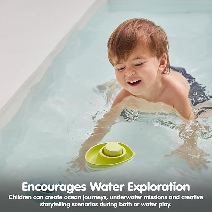 PlanToys® Pastel Green Rubber Convertible Boat | Montessori Water & Sensory Play Toy for Cause & Effect, Imagination & Exploration | Eco-Friendly Floating Bath Toy
