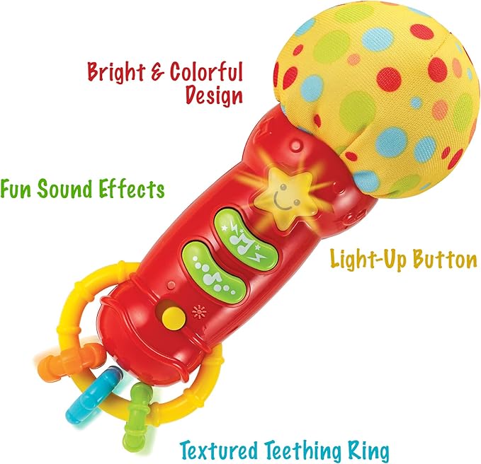 KiddoLab Baby Microphone Toy. My First Kids Microphone with Sounds and Teethers/Rattle. Battery Operated Toy for Toddlers and Babies 3-36 Months