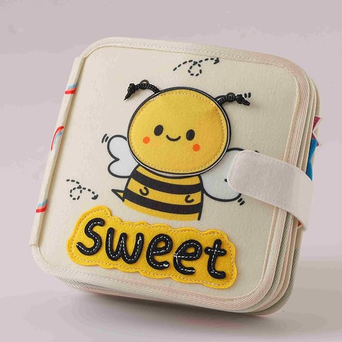 GOODMOM Bee Sensory Busy Book for Toddlers1-3 – Quiet Book with Fun Mirror, 10 Pages Interactive Activities, Educational Travel Toy, Gifts for Boys & Girls