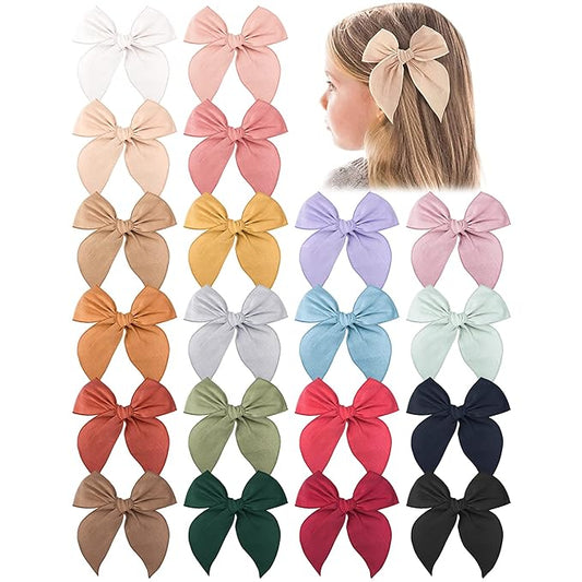 Niceye Fable Girls Hair Bows Cotton Linen Alligator Hair Clips or Little Girls Toddlers Kids Neutral Handmade Hair Accessories - 4.5” bow