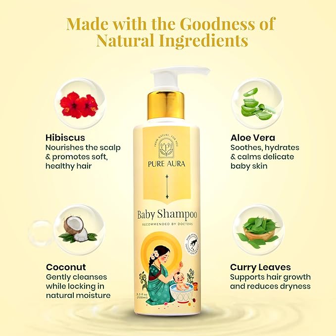 Baby Shampoo, 100ml, Infused with 10 Ayurvedic Natural Herbs, Paraben-Free, Chemical-Free, Gentle & Nourishing for Newborns & Kids