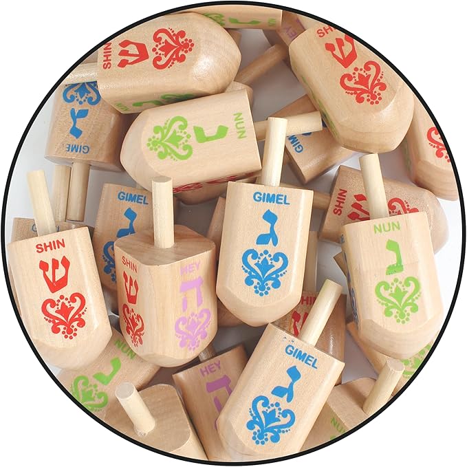 Zion Judaica Large Wood Dreidels Hanukkah Toy Bulk Pack Ziplock Bag 3" Wooden Driedels Natural Wood Spinning Top Dreidlech w/Hebrew Letters and English Transliteration Traditional Chanukah Game 25-PK
