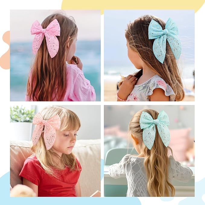 TOKUFAGU 7PCS Hair Bows for Girls, Tulle Stars Hairs Barrettes Colorful Alligator Clips Wedding Hair Accessories for Girls Infants Toddler Teens Women Party