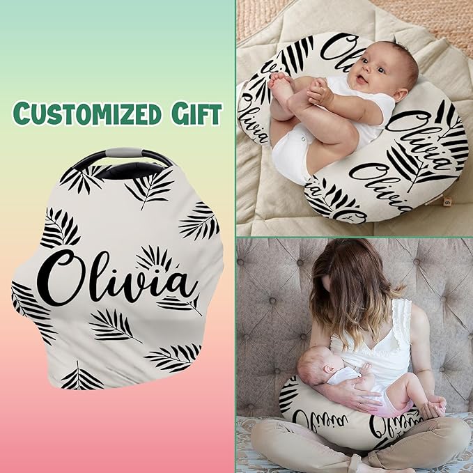Custom Name Car Seat Canopy - Baby Car Seat Covers, Infant Stroller Cover, Black PatternCarseat Canopy Christmas Birthday Gifts for Girls and Boys