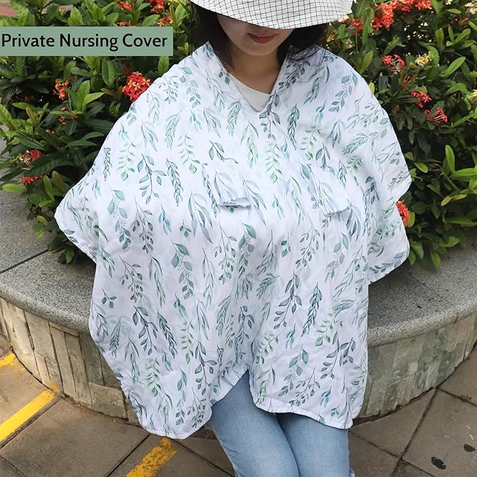 DILIMI Car Seat Covers for Babies, Peekaboo Opening Infant Car Seat Canopy for Baby Boys Girls, 2 in 1 Mom Nursing Breastfeeding Covers, Minky Warm Carseat Canopy for Newborn, Green Leaf