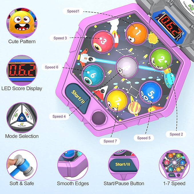 ANNKIE Whack Game Mole for Kids,Toys for 3 4 5 6 7+ Year Old Girls Boys,Pounding Game for Toddlers,Interactive Educational Toys with 3 Modes & 2 Hammers,Gifts for 3-12 Year Old Boys Girls Toddlers