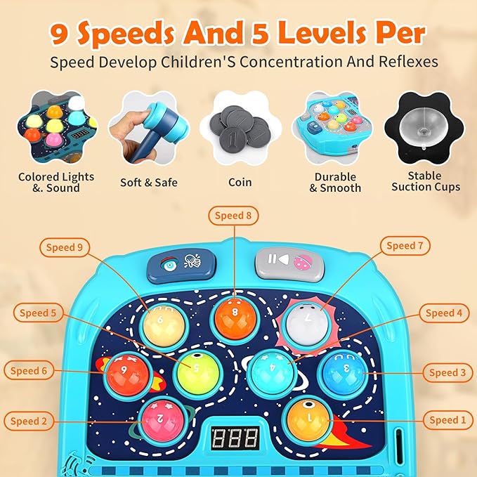 WAYKEE Whack a Game Mole, Toys for 3 4 5 6+ Year Old Boys Girls, Whack a Game for Kids, Gifts for 3-12 Year Old Boys Girls, Interactive Educational Toys with Double Hammers Sound and Light