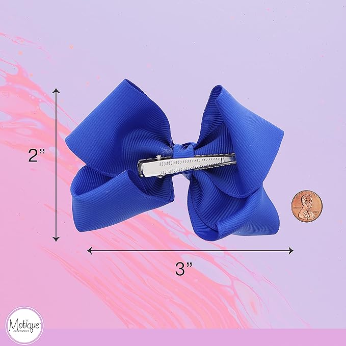 3 Inch Grosgrain Bow for Little Girls- Set of 2 (Royal)
