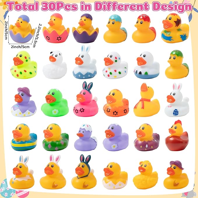 Haooryx Easter Rubber Duck Toys - 30Pcs Novelty Rabbit Squeeze Duck Bulk Cute Assorted Duckies Bath Toy Bathtub Decoration for Baby Shower Easter Egg Hunt Game Prizes Birthday Gift Spring Party Favors