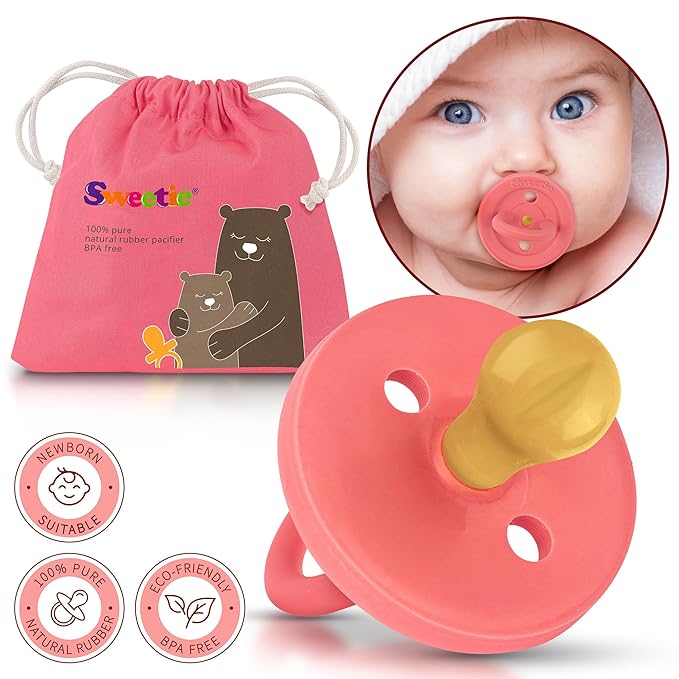 SWEETIE Rubber Pacifier Natural Rubber Pacifier Rounded Pink (Pink, 0-6 Month)