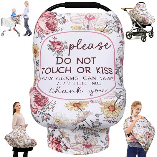 Metplus Breathable Car Seat Cover for Babies, Stretchy Nursing Cover for Breastfeeding, Multi Use Newborn Carrier/Stroller/Shopping Cart, Girl Boy Stroller Cover Gift