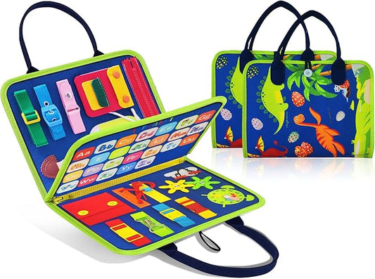 LearnToy Dinosaur Montessori Learning Toy for Toddlers Ages 3-5 Years, Busy Sensory Board with Educational Activities, Travel-Friendly Developmental Skills Toy