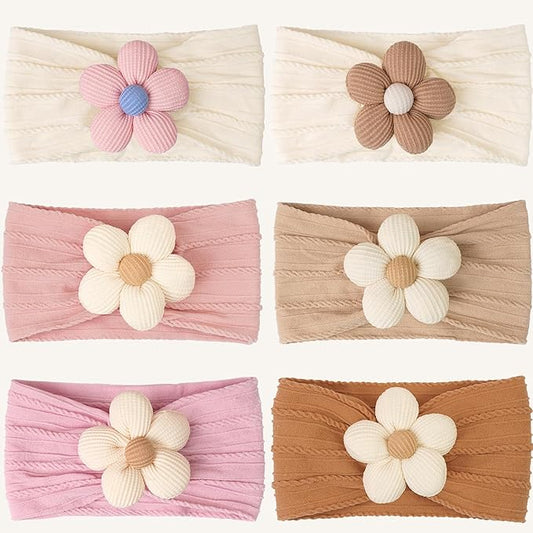 kangaroo 6PCS Baby Flower Headbands&Baby Girls Bows Headbands Soft Nylon Hairbands Hair Accessories for Newborn Infant Toddler Kids