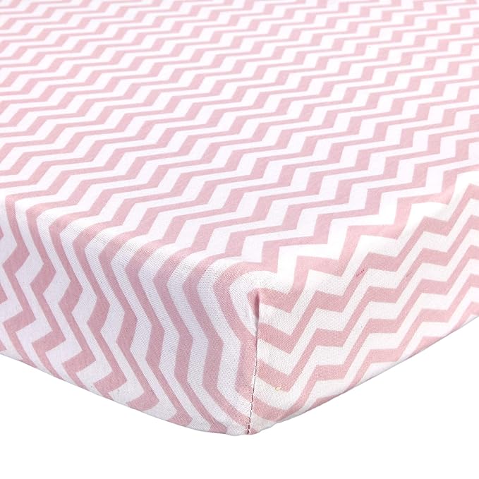 Pack n Play Fitted Sheet – Super Soft, 100% Natural Jersey Cotton – 27” x 39” – for Boys and Girls, Fits Pack n Play, Playard and Foldable Mattresses - Covered Elastic Hem – Zigzag Pink