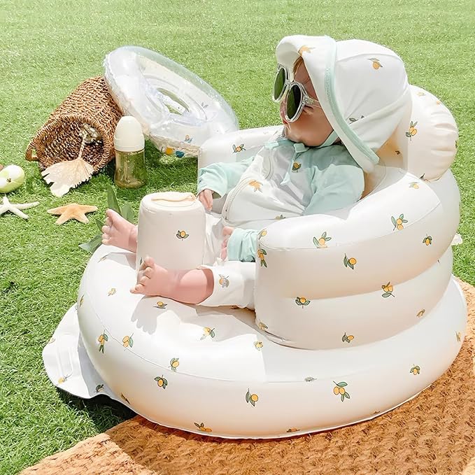 EKEPE Inflatable Baby Seat for Babies 3 Months & Up, Baby Floor Seats for Sitting Up, Baby Seats for Infants, Blow Up Baby Chair with Built in Air Pump - Olive Flower