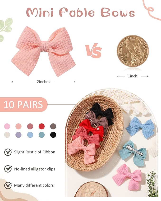 Jollybows 20pcs Baby Hair Clips Girls Bows 2" Mini Alligator Clip Toddler Pigtail Bow Fine Hair Clip Light color