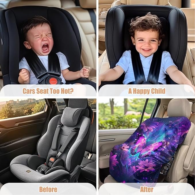 XYZCANDO Butterfly Print Carseat Cover for Baby Girl Purple Baby Car Seat Sun Shade Cover Easy to Install Car Seat Sun Protection for Toddler Univiersal Car Seat Covers for Babies Gift for Friends