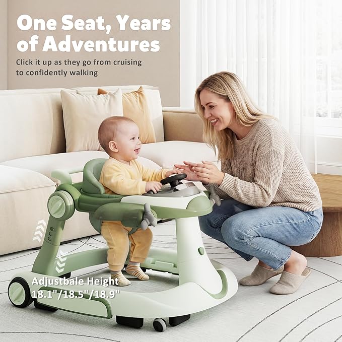 Todefull 7-in-1 Baby Walker with Wheels, Anti-Slip Base, Speed Control, 3 Level Adjustable Height with Music & Lights Box, Foldable Walkers for Babies 6-12 Months, Boys & Girls