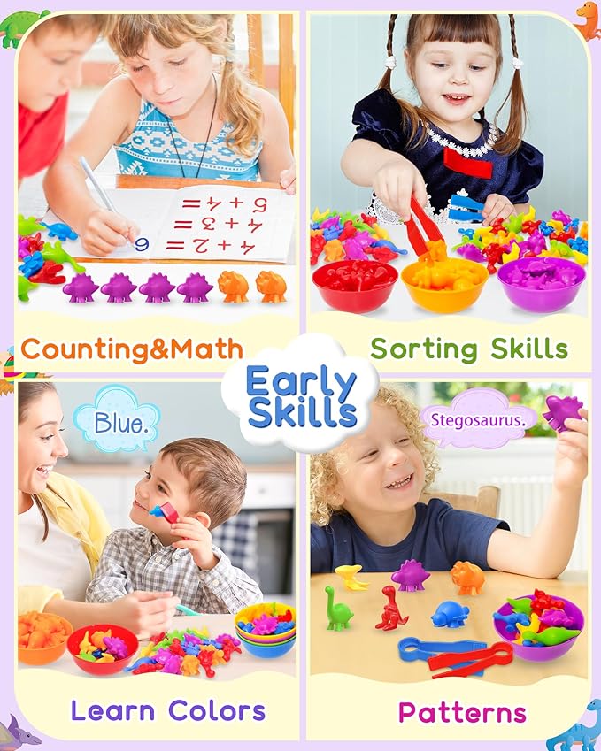 Yetonamr 48 Pcs Counting Dinosaurs Montessori Toys for 3 4 5 Years Old Boys Girls, Toddler Preschool Learning Activities Toy for Kids Ages 3-5, 4-8, Birthday Gifts Sensory Toys