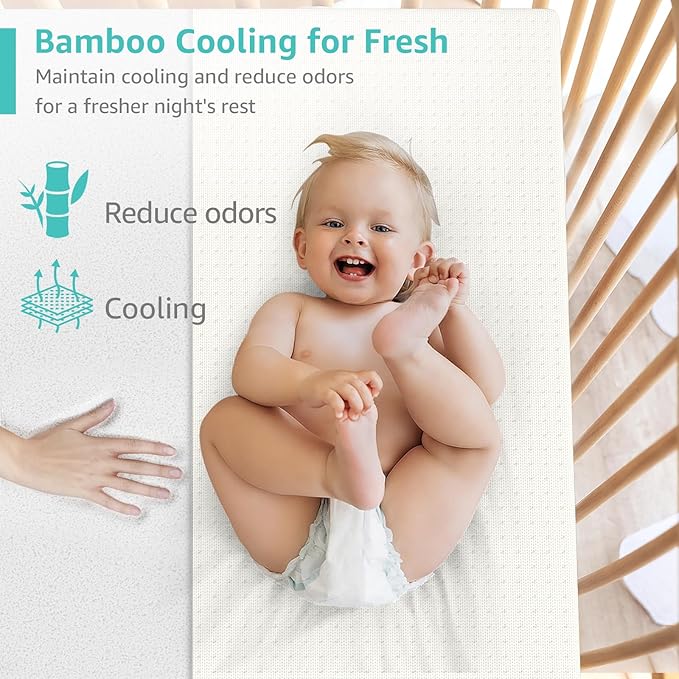 YENING Bamboo Pack and Play Mattress Pad Breathable 38x26 Waterproof Baby Mattress for Pack N Play Matress Topper Waterproof with Strap White