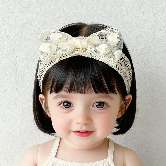 Handmade Baby Girl Headbands in Beige Baby Bows and Floral Lace Headband Bows for Newborns and Toddlers Cute Baby Girl Bows and Newborn Headband Bows