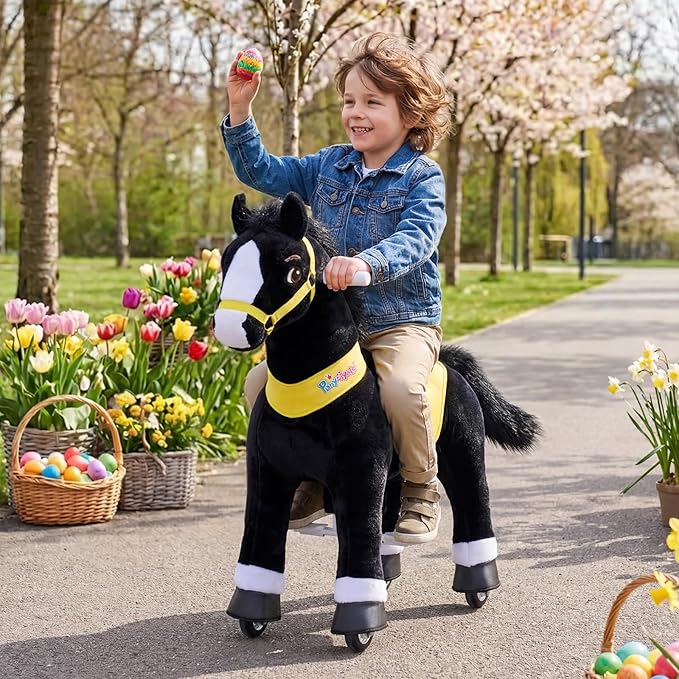 PonyCycle Ride on Toys Riding Black Horse Toys Essential Model E (with Brake/ 30" Height/Size 3) Pony Rider Walking Animals Rocking Horse Ride on Horse for Kids Riding Toys No Battery Electricity E338