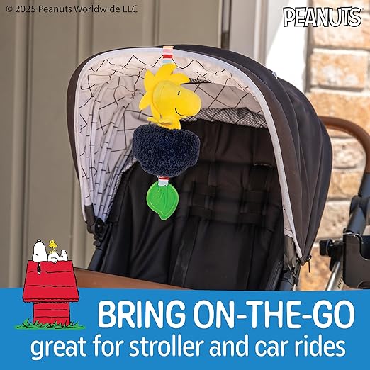Kids Preferred Peanuts Charlie Brown Snoopy and Woodstock Baby Pulldown Sensory Toy for Kids & Toddlers with Teether Rattle & Stroller Car Seat Loop