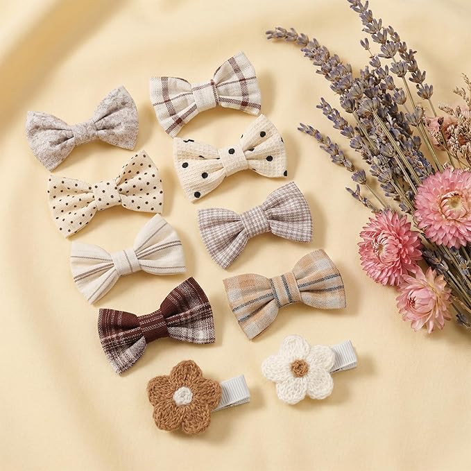 20 Pcs Baby Hair Clips Handmade Bows for Baby Girl Hair Accessories Cotton Fully Lined Clips Non Slip Barrettes for Fine Cute Tiny Bows Barrettes for Infants Toddlers, and Little Girls