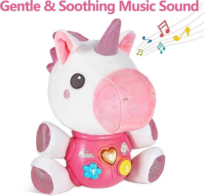 iPlay, iLearn Baby Unicorn Musical Toys, Newborn Girls Gift, Soft Unicorn Plush Stuffed Animal, Infant Light Music Time, 1st Easter Basket Shower Stuffers for 0 1 2 3 6 9 12 18 Month 1-3 Yrs Toddlers