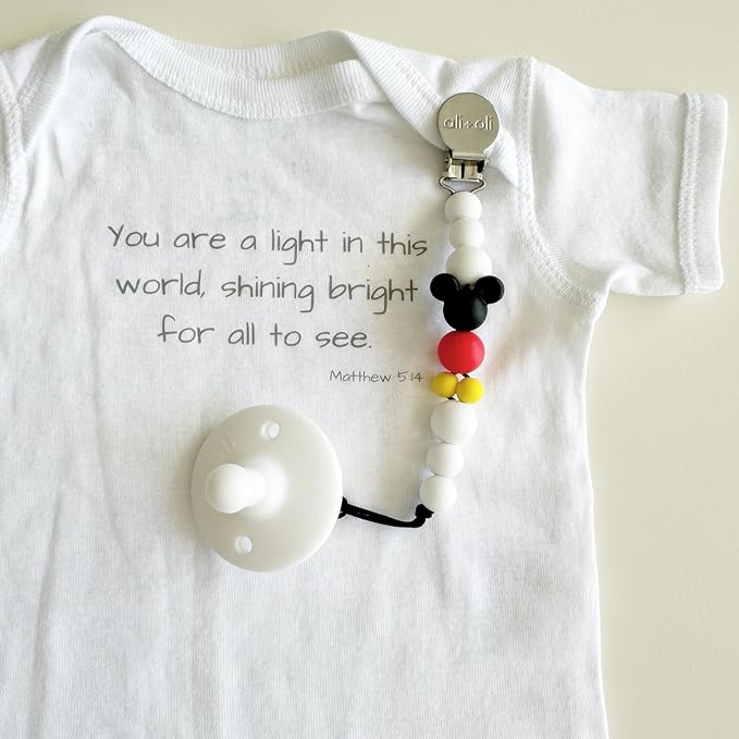 Ali+Oli Silicone Pacifier Clip for Baby (Mouse) 100% Food-Grade BPA Free Newborn Pacifier Holder Infant Binky Clip for Baby Boy or Girl