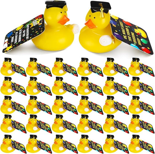Gemscream 30 Pcs Graduation Rubber Ducks with Party Cards Mini Ducky Favors Graduation Cap and Certificate for Pool Bath Toys Gifts Party Supplies(Yellow)