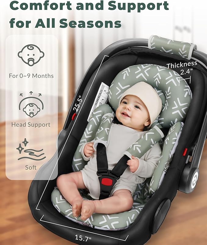TinlyFinly Newborn Car Seat Insert, Head and Body Support, Reversible Infant Insert Compatible with Baby Carseat, Stroller, Mamaroo Swing, Rocker, Bassinet, Bouncer. Baby Car Seat Cushion - Rabbit