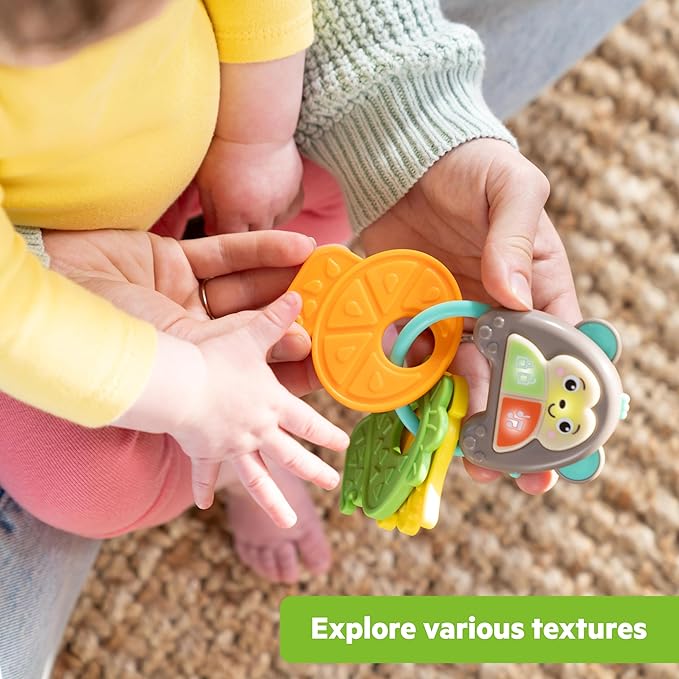 Bright Starts Musical Monkeys Baby Toy - Sensory Toy with Lights, Textured Fruit Keys Teethers, and 10+ Car Sounds, for Ages 6 Months+